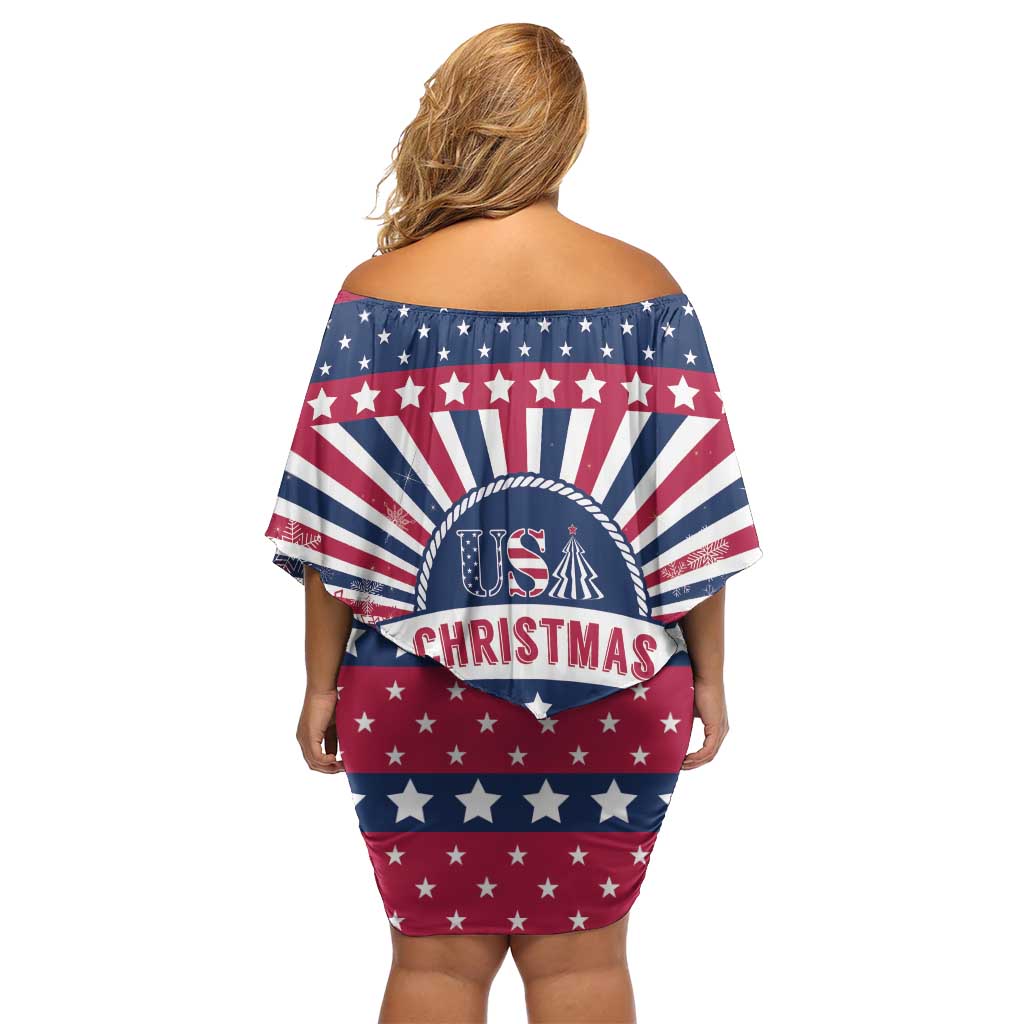 USA Christmas Off Shoulder Short Dress The Stars and Stripes Xmas Style - Wonder Print Shop