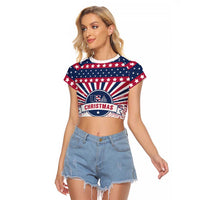 USA Christmas Raglan Cropped T Shirt The Stars and Stripes Xmas Style - Wonder Print Shop