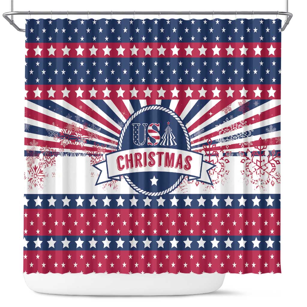 USA Christmas Shower Curtain The Stars and Stripes Xmas Style