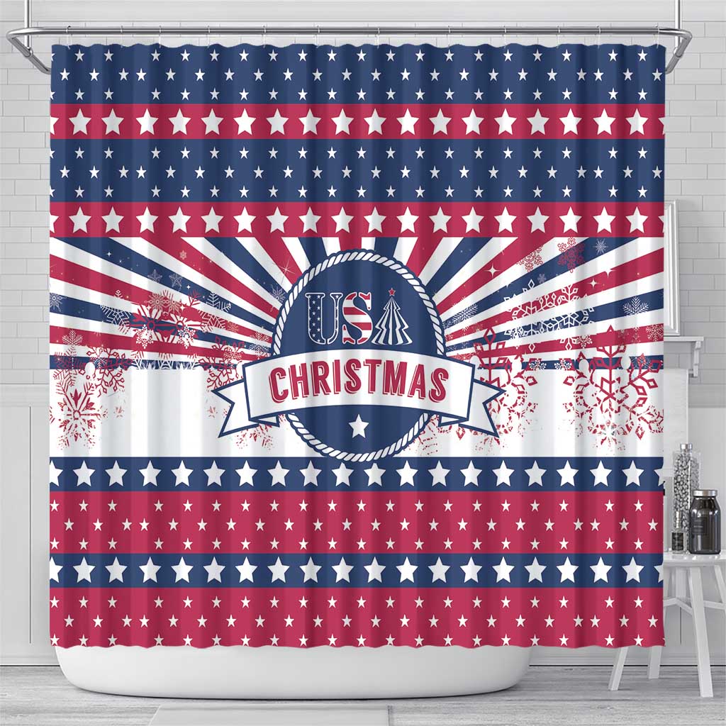 USA Christmas Shower Curtain The Stars and Stripes Xmas Style