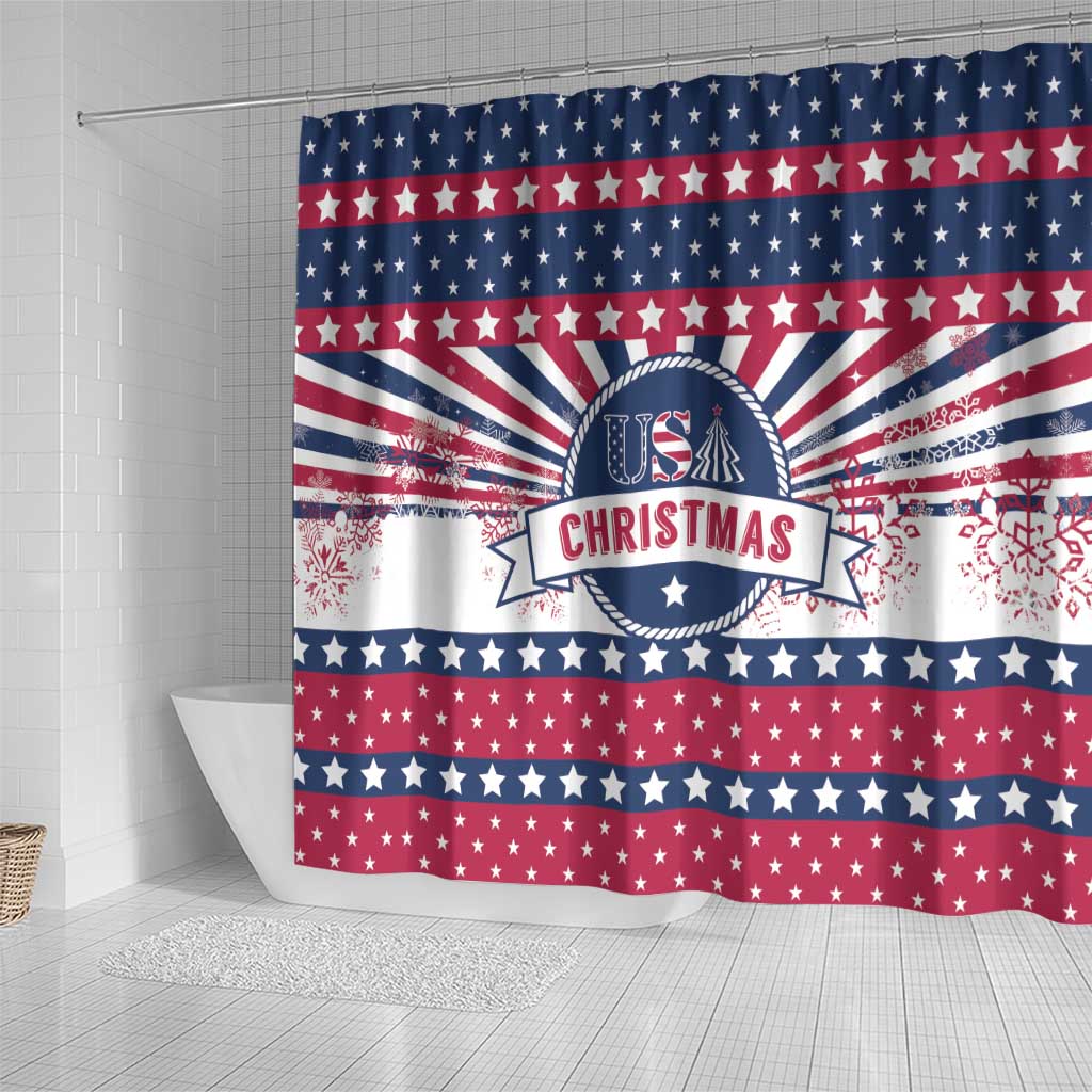 USA Christmas Shower Curtain The Stars and Stripes Xmas Style