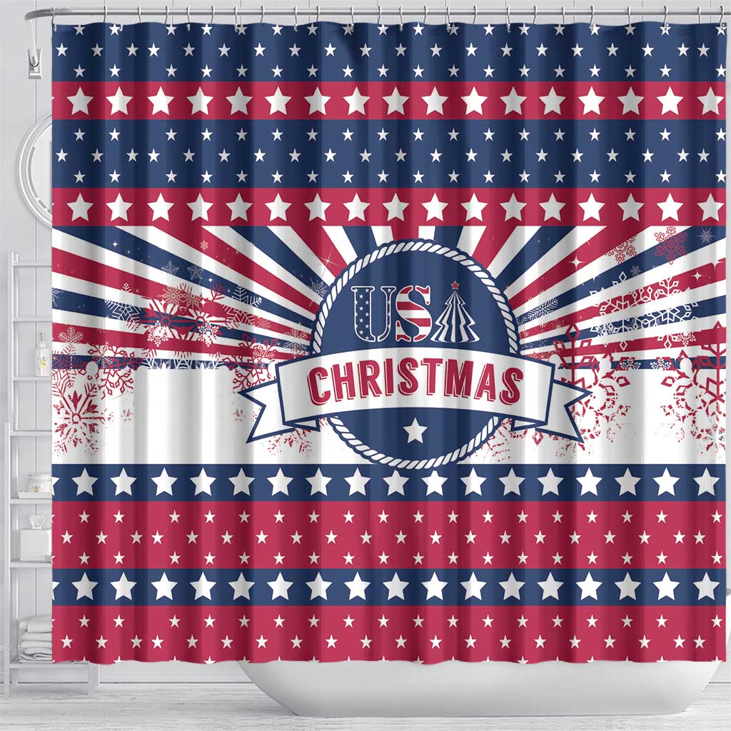 USA Christmas Shower Curtain The Stars and Stripes Xmas Style