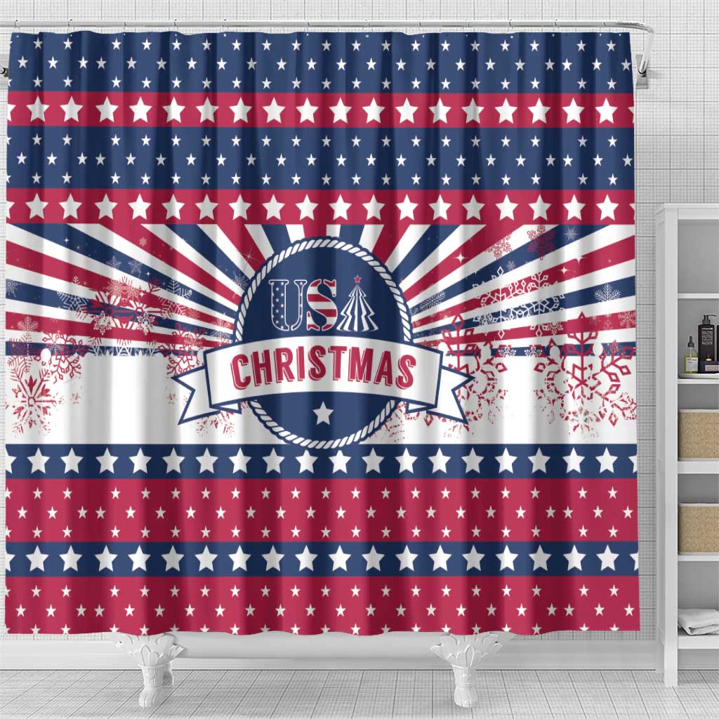 USA Christmas Shower Curtain The Stars and Stripes Xmas Style
