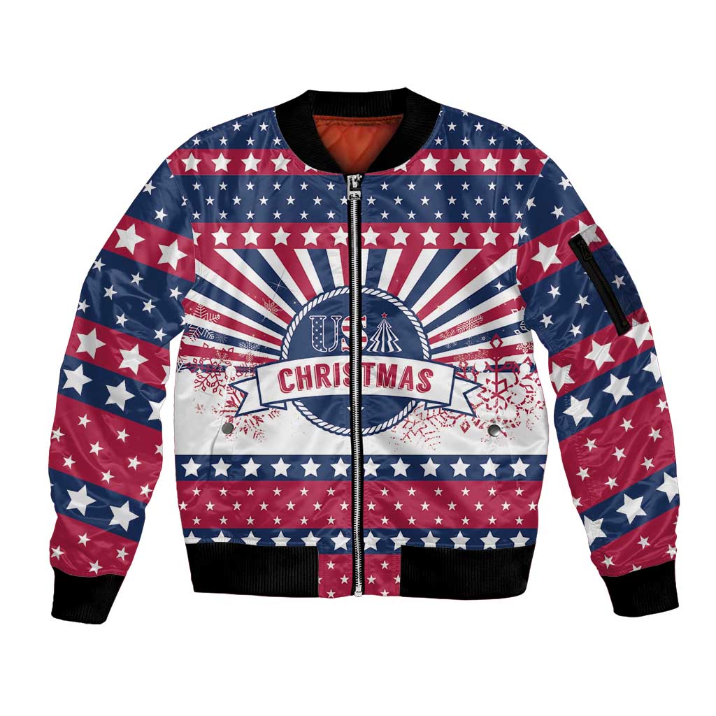 USA Christmas Sleeve Zip Bomber Jacket The Stars and Stripes Xmas Style - Wonder Print Shop