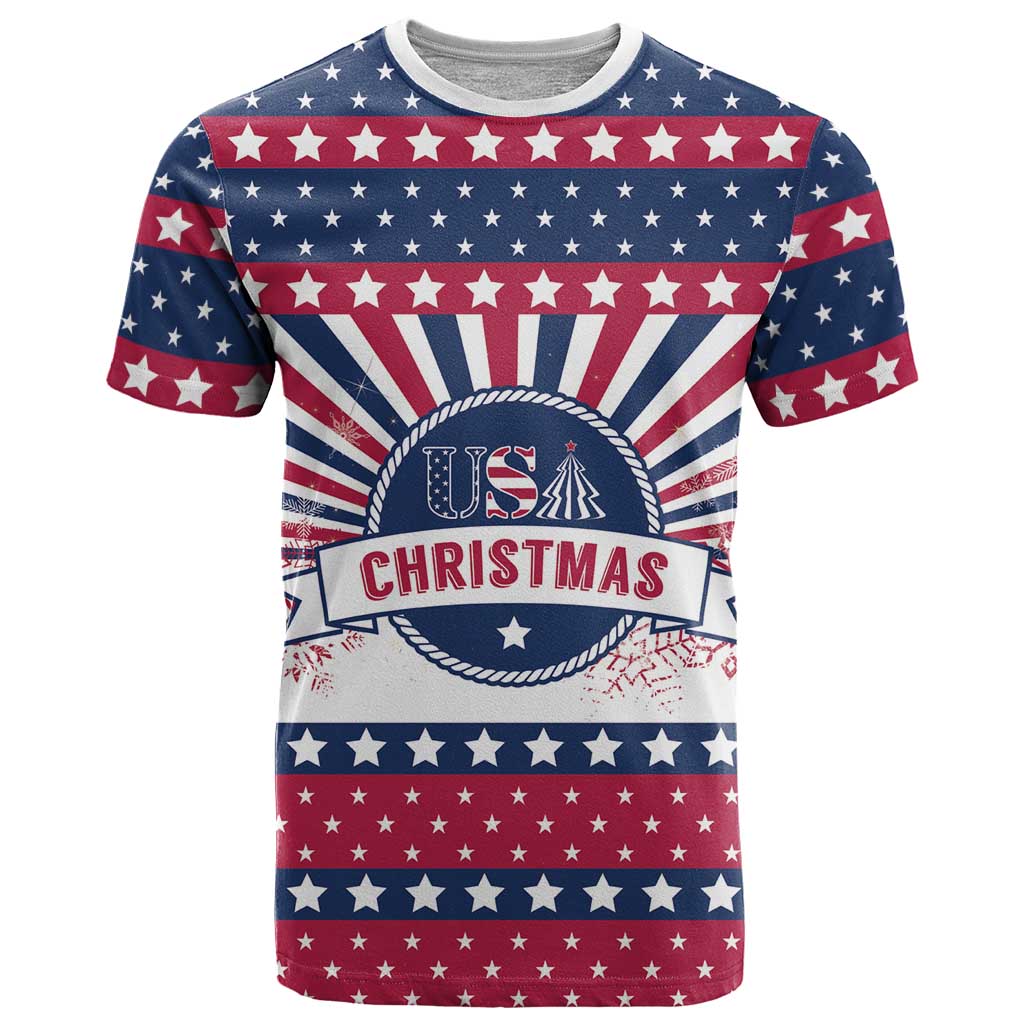 USA Christmas T Shirt The Stars and Stripes Xmas Style - Wonder Print Shop