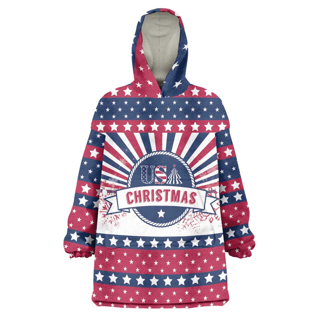 USA Christmas Wearable Blanket Hoodie The Stars and Stripes Xmas Style - Wonder Print Shop