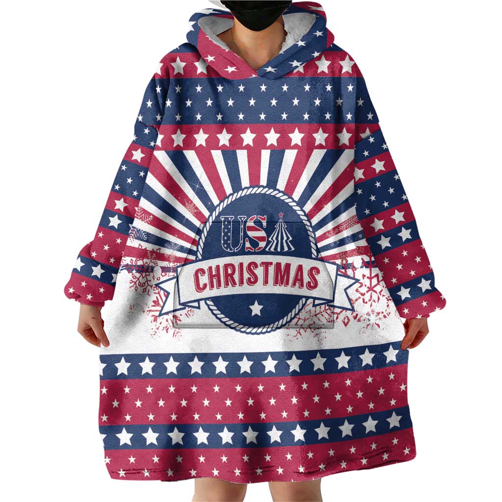 USA Christmas Wearable Blanket Hoodie The Stars and Stripes Xmas Style - Wonder Print Shop