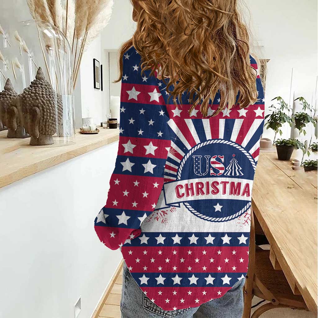USA Christmas Women Casual Shirt The Stars and Stripes Xmas Style - Wonder Print Shop