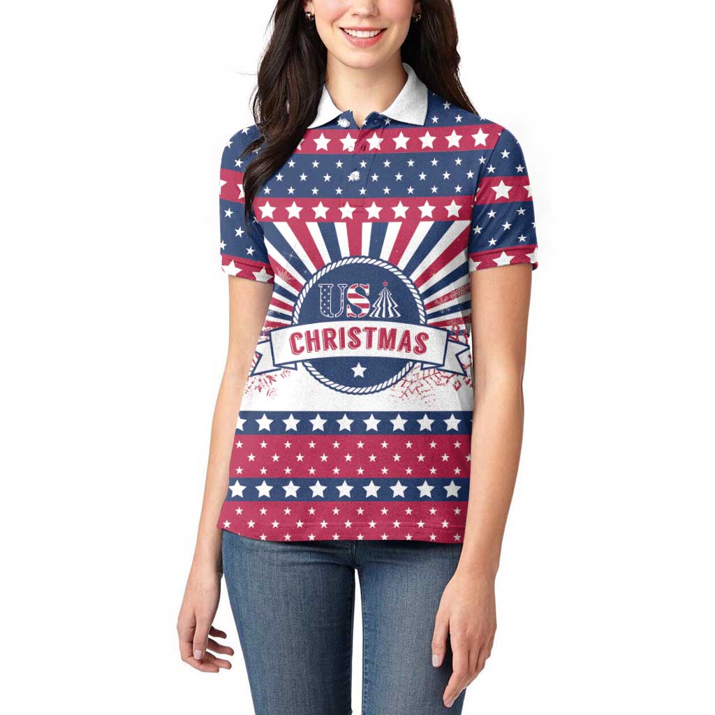 USA Christmas Women Polo Shirt The Stars and Stripes Xmas Style - Wonder Print Shop