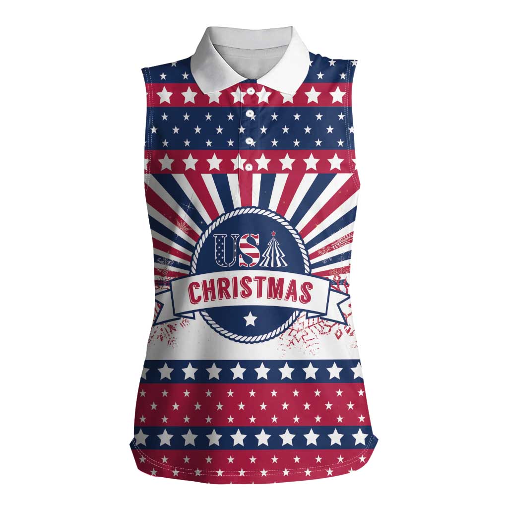 USA Christmas Women Sleeveless Polo Shirt The Stars and Stripes Xmas Style - Wonder Print Shop