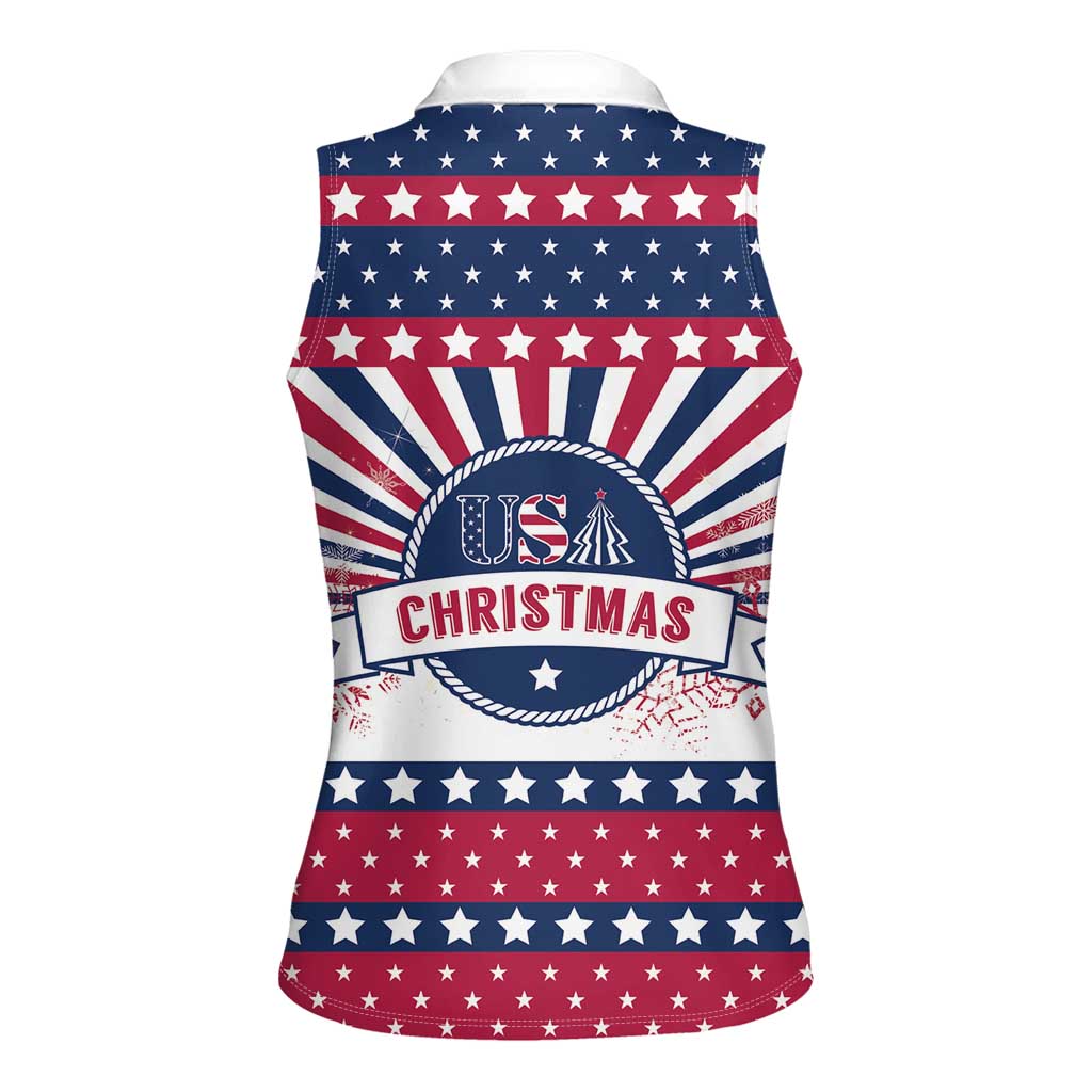 USA Christmas Women Sleeveless Polo Shirt The Stars and Stripes Xmas Style - Wonder Print Shop