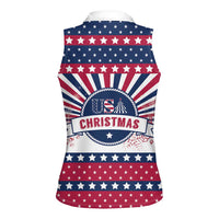 USA Christmas Women Sleeveless Polo Shirt The Stars and Stripes Xmas Style - Wonder Print Shop