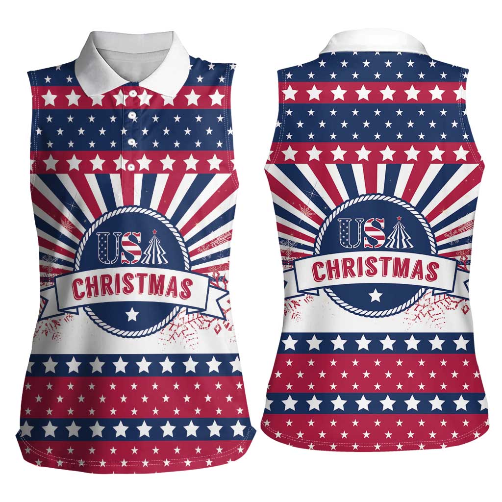 USA Christmas Women Sleeveless Polo Shirt The Stars and Stripes Xmas Style - Wonder Print Shop