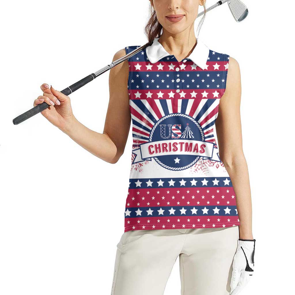 USA Christmas Women Sleeveless Polo Shirt The Stars and Stripes Xmas Style - Wonder Print Shop