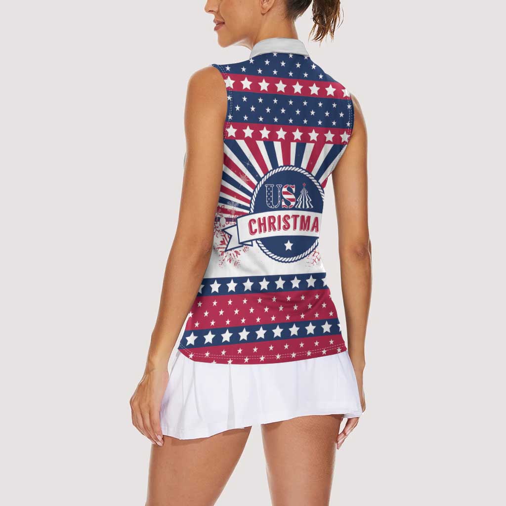 USA Christmas Women Sleeveless Polo Shirt The Stars and Stripes Xmas Style - Wonder Print Shop