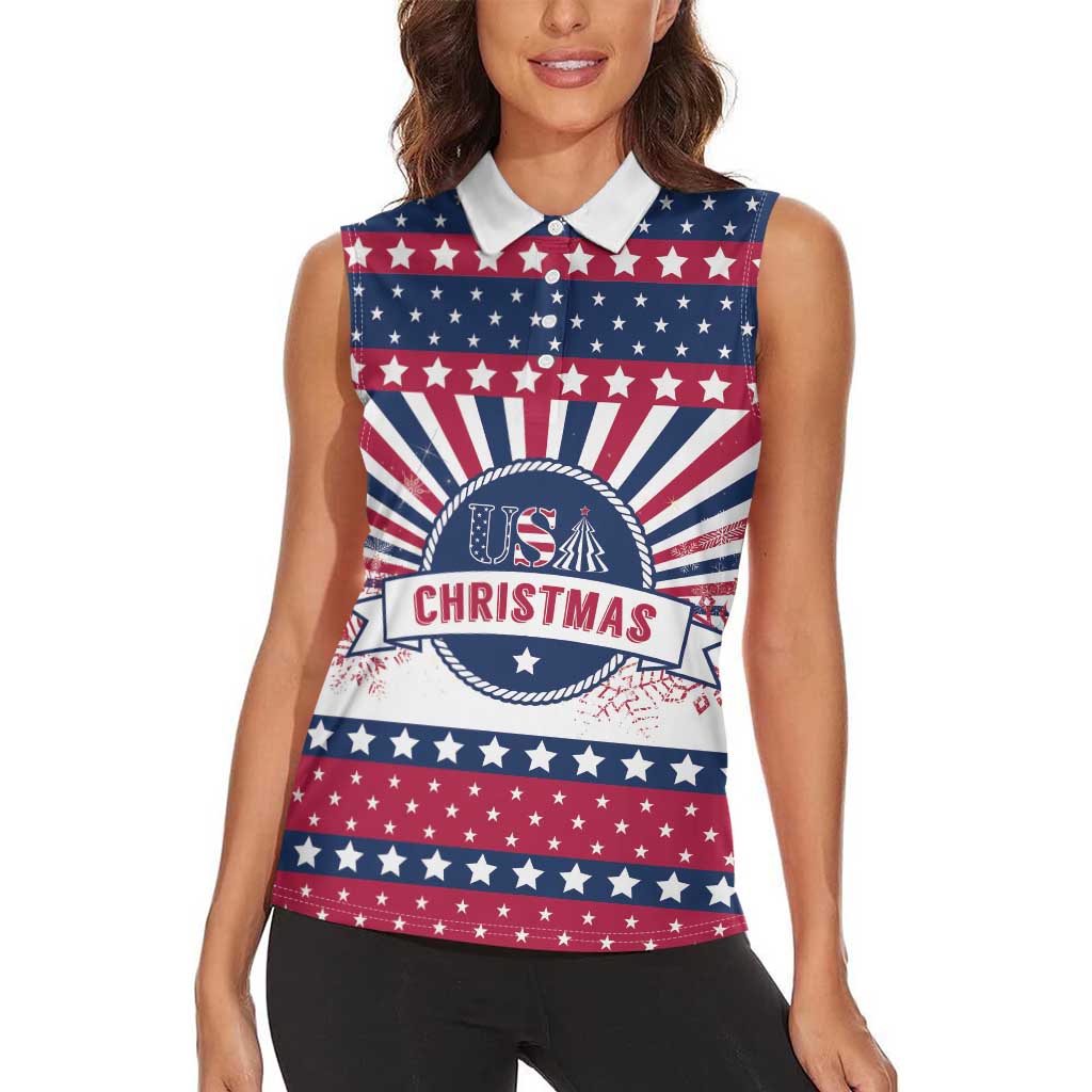 USA Christmas Women Sleeveless Polo Shirt The Stars and Stripes Xmas Style - Wonder Print Shop