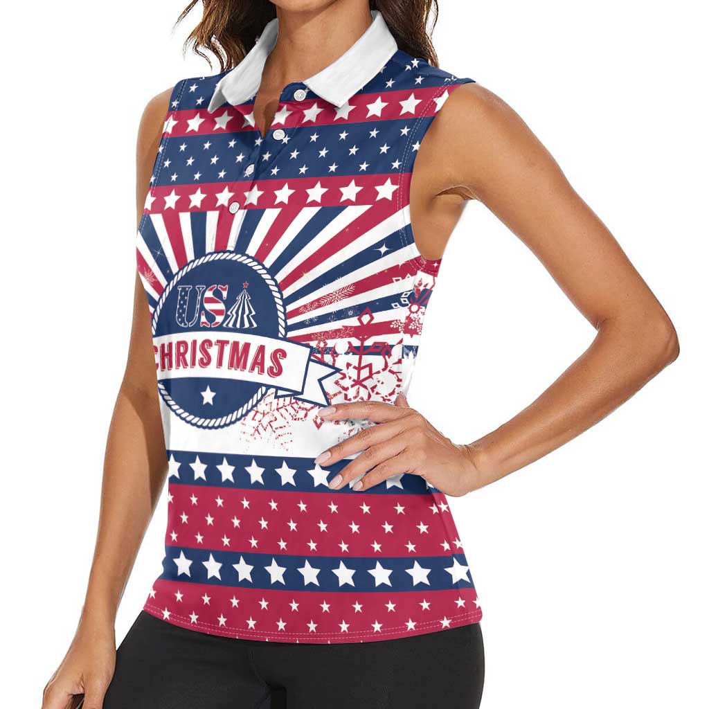 USA Christmas Women Sleeveless Polo Shirt The Stars and Stripes Xmas Style - Wonder Print Shop