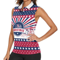 USA Christmas Women Sleeveless Polo Shirt The Stars and Stripes Xmas Style - Wonder Print Shop