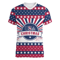 USA Christmas Women V-Neck T-Shirt The Stars and Stripes Xmas Style - Wonder Print Shop