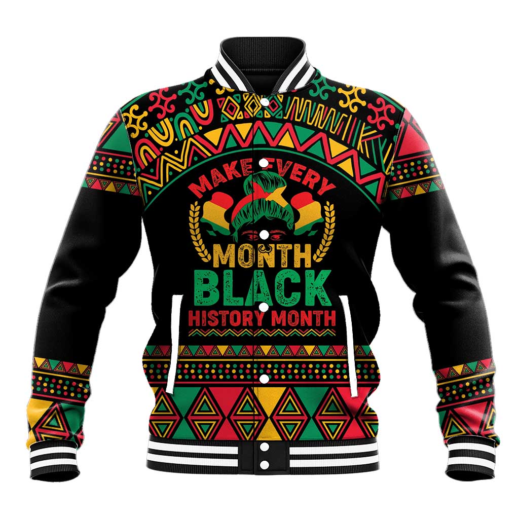 Make Every Month Black History Month Baseball Jacket African Pattern - Wonder Print Shop