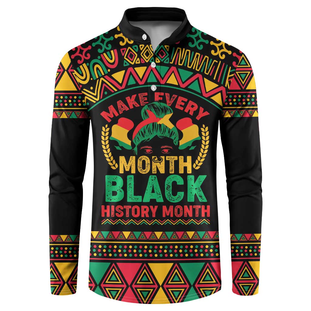 Make Every Month Black History Month Button Sweatshirt African Pattern - Wonder Print Shop