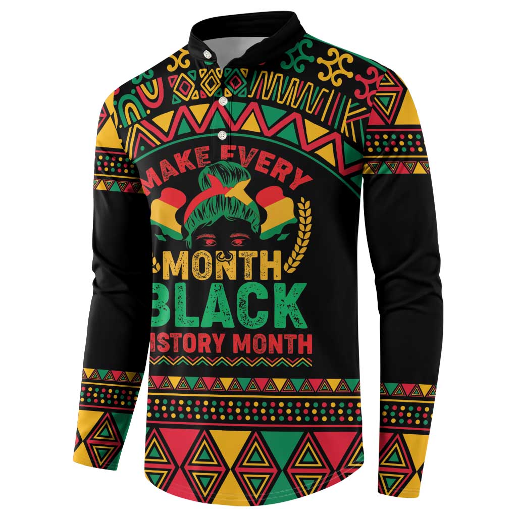 Make Every Month Black History Month Button Sweatshirt African Pattern - Wonder Print Shop