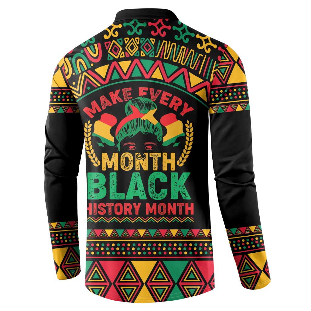 Make Every Month Black History Month Button Sweatshirt African Pattern - Wonder Print Shop