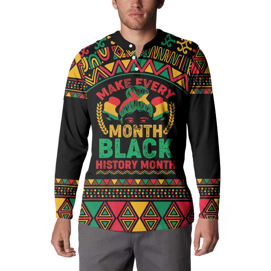 Make Every Month Black History Month Button Sweatshirt African Pattern - Wonder Print Shop