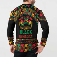 Make Every Month Black History Month Button Sweatshirt African Pattern - Wonder Print Shop