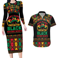 Make Every Month Black History Month Couples Matching Long Sleeve Bodycon Dress and Hawaiian Shirt African Pattern - Wonder Print Shop