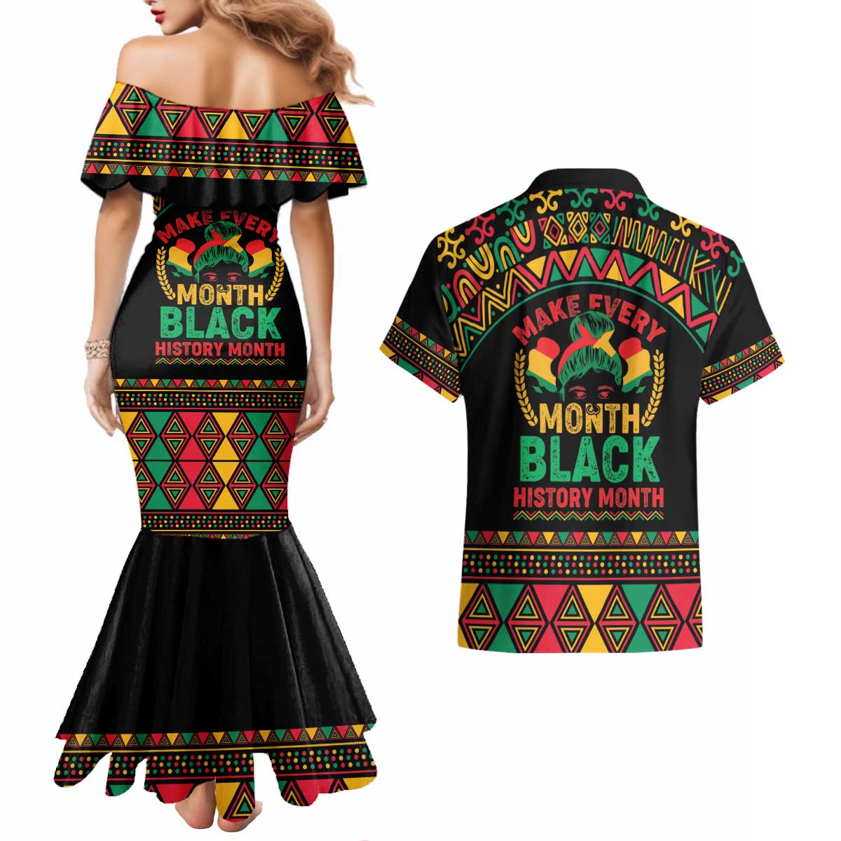 Make Every Month Black History Month Couples Matching Mermaid Dress and Hawaiian Shirt African Pattern - Wonder Print Shop