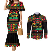 Make Every Month Black History Month Couples Matching Mermaid Dress and Long Sleeve Button Shirt African Pattern