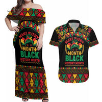 Make Every Month Black History Month Couples Matching Off Shoulder Maxi Dress and Hawaiian Shirt African Pattern - Wonder Print Shop