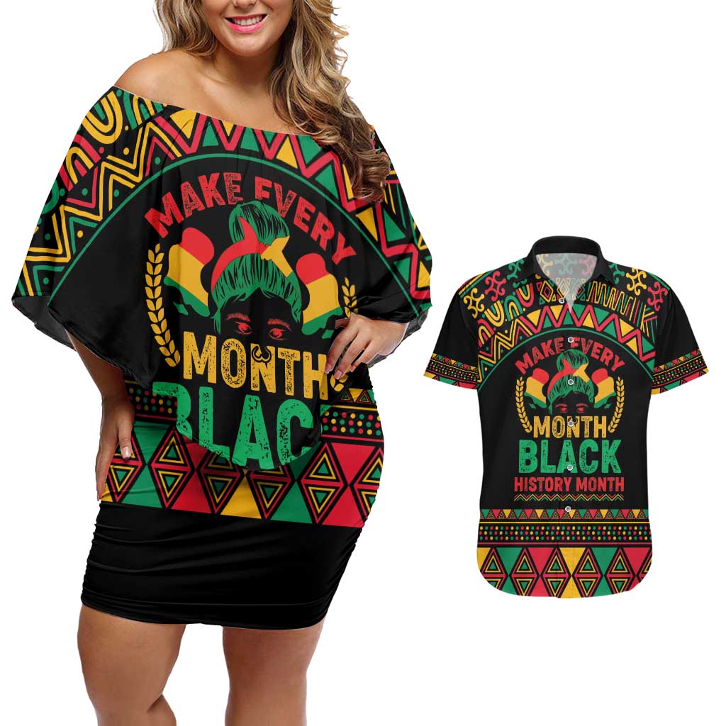 Make Every Month Black History Month Couples Matching Off Shoulder Short Dress and Hawaiian Shirt African Pattern - Wonder Print Shop