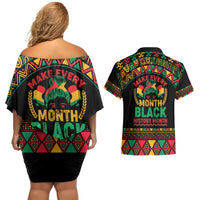 Make Every Month Black History Month Couples Matching Off Shoulder Short Dress and Hawaiian Shirt African Pattern - Wonder Print Shop