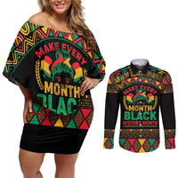 Make Every Month Black History Month Couples Matching Off Shoulder Short Dress and Long Sleeve Button Shirt African Pattern - Wonder Print Shop