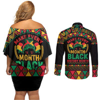 Make Every Month Black History Month Couples Matching Off Shoulder Short Dress and Long Sleeve Button Shirt African Pattern - Wonder Print Shop