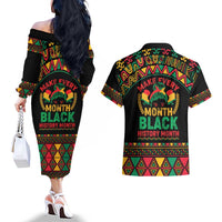 Make Every Month Black History Month Couples Matching Off The Shoulder Long Sleeve Dress and Hawaiian Shirt African Pattern - Wonder Print Shop