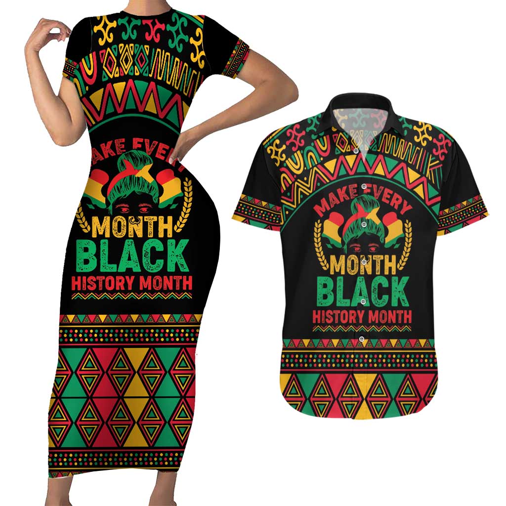 Make Every Month Black History Month Couples Matching Short Sleeve Bodycon Dress and Hawaiian Shirt African Pattern - Wonder Print Shop