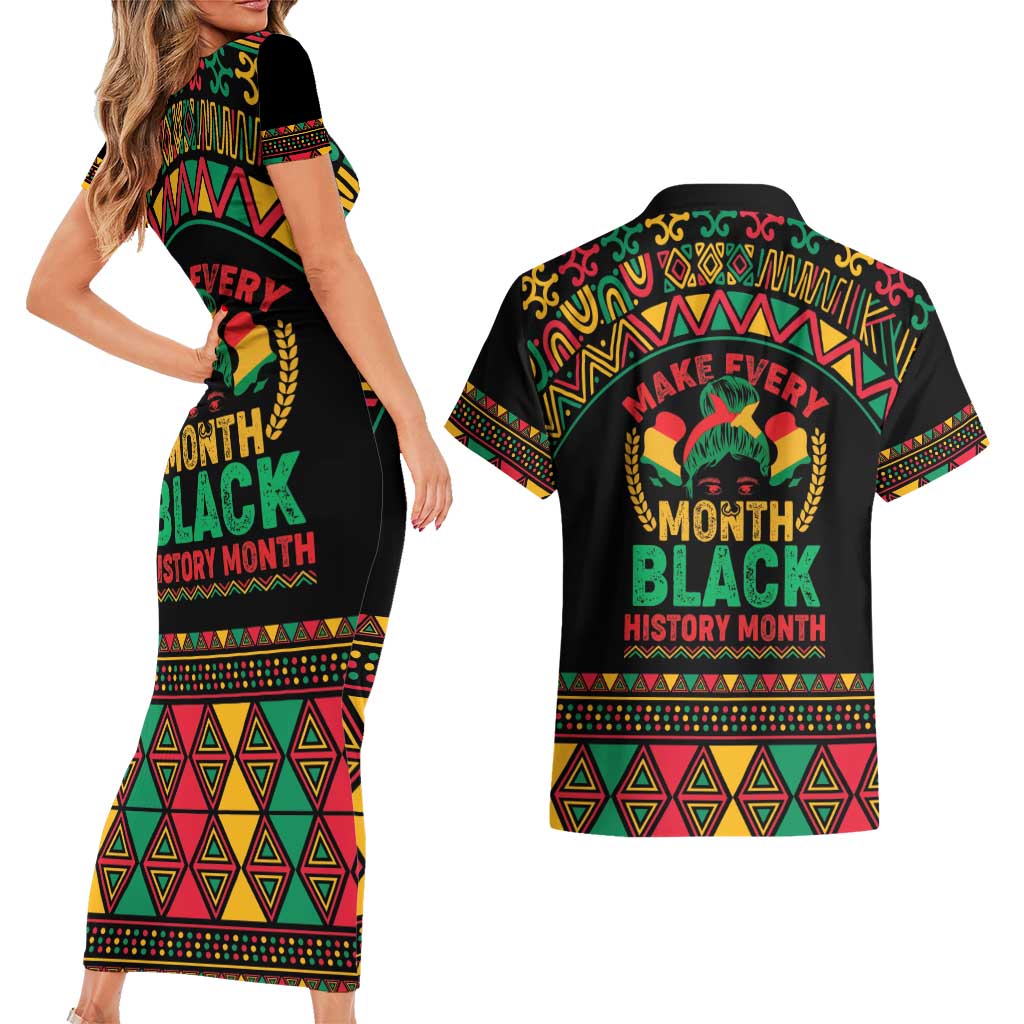 Make Every Month Black History Month Couples Matching Short Sleeve Bodycon Dress and Hawaiian Shirt African Pattern - Wonder Print Shop