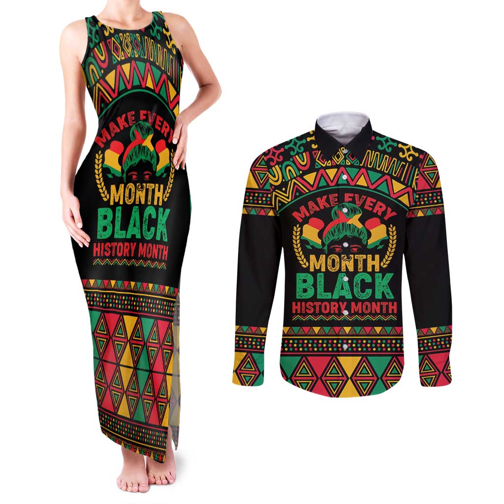 Make Every Month Black History Month Couples Matching Tank Maxi Dress and Long Sleeve Button Shirt African Pattern - Wonder Print Shop