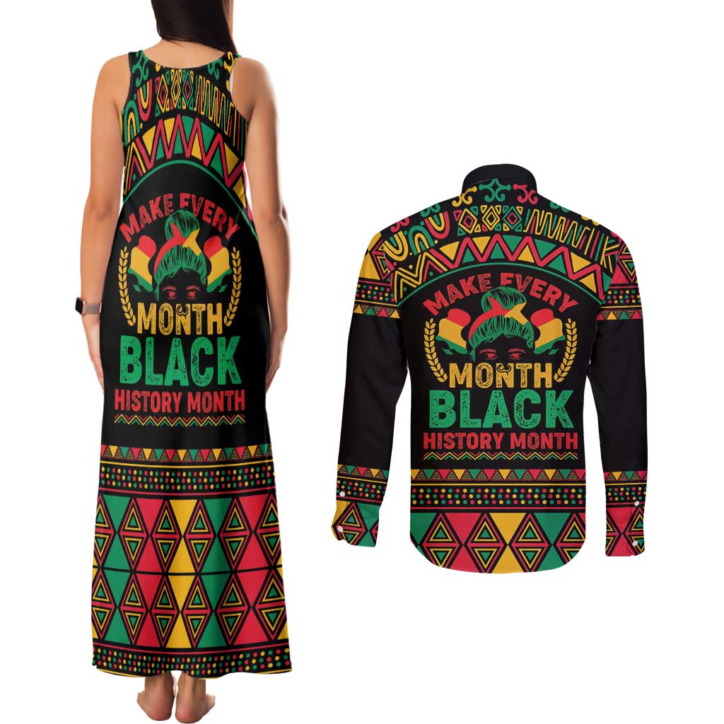 Make Every Month Black History Month Couples Matching Tank Maxi Dress and Long Sleeve Button Shirt African Pattern - Wonder Print Shop