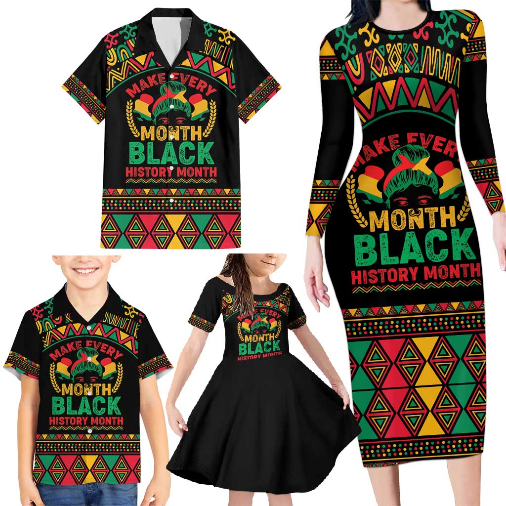Make Every Month Black History Month Family Matching Long Sleeve Bodycon Dress and Hawaiian Shirt African Pattern - Wonder Print Shop