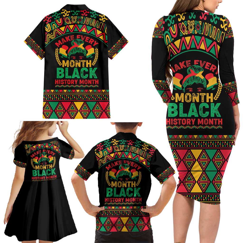 Make Every Month Black History Month Family Matching Long Sleeve Bodycon Dress and Hawaiian Shirt African Pattern - Wonder Print Shop