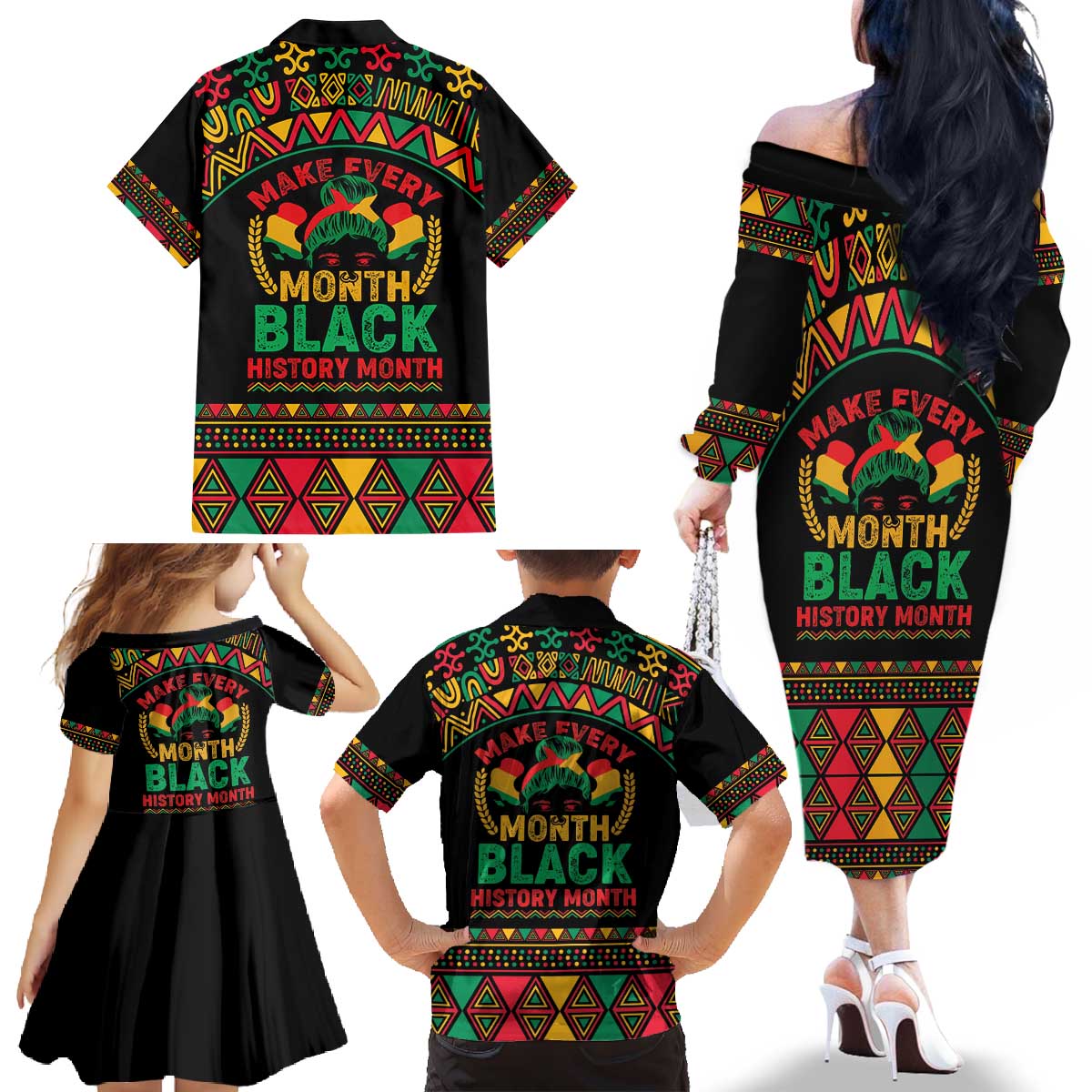 Make Every Month Black History Month Family Matching Off The Shoulder Long Sleeve Dress and Hawaiian Shirt African Pattern - Wonder Print Shop