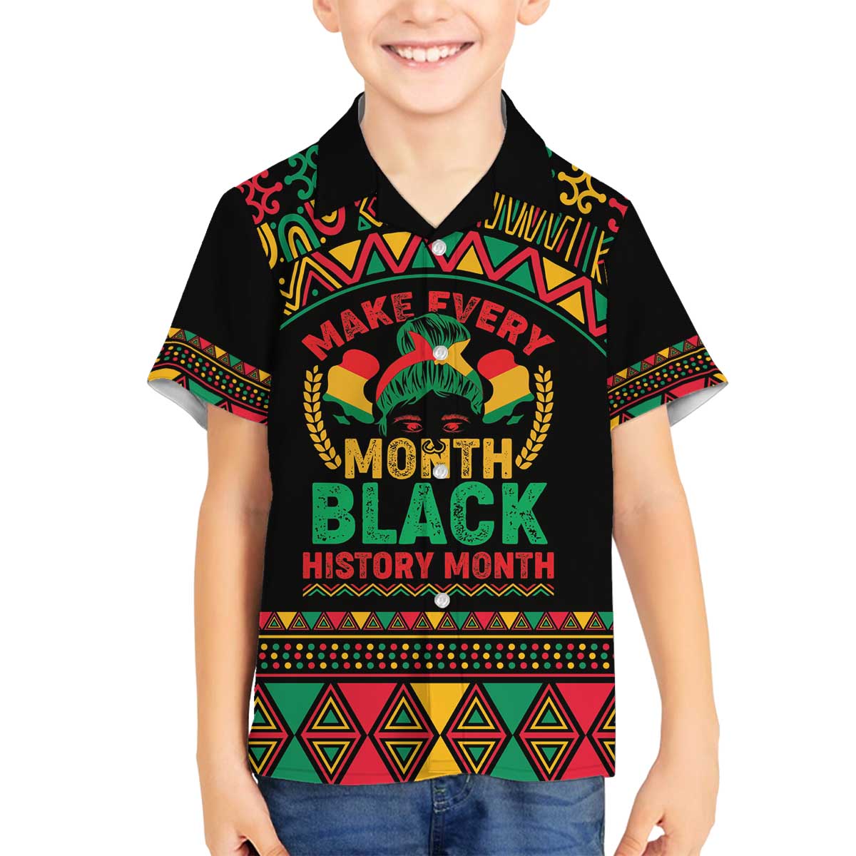 Make Every Month Black History Month Family Matching Off The Shoulder Long Sleeve Dress and Hawaiian Shirt African Pattern - Wonder Print Shop
