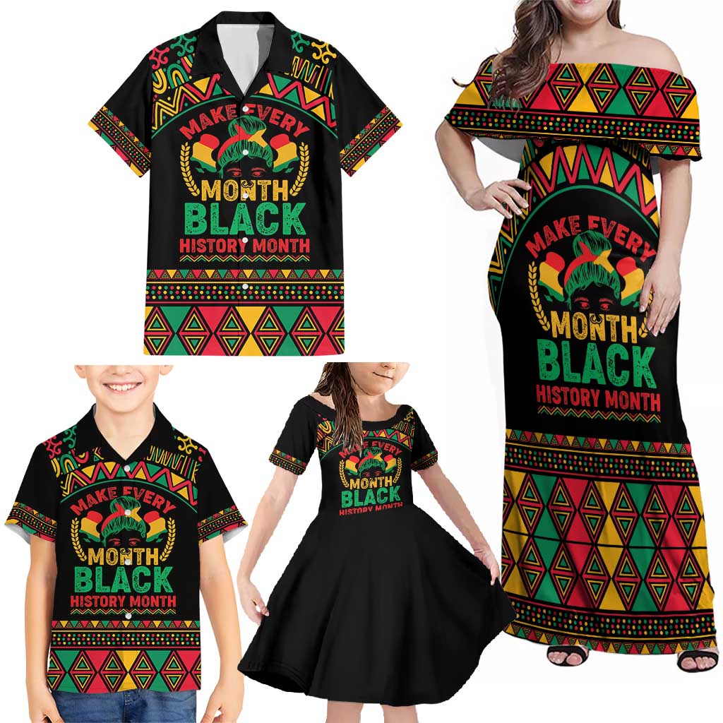 Make Every Month Black History Month Family Matching Off Shoulder Maxi Dress and Hawaiian Shirt African Pattern - Wonder Print Shop