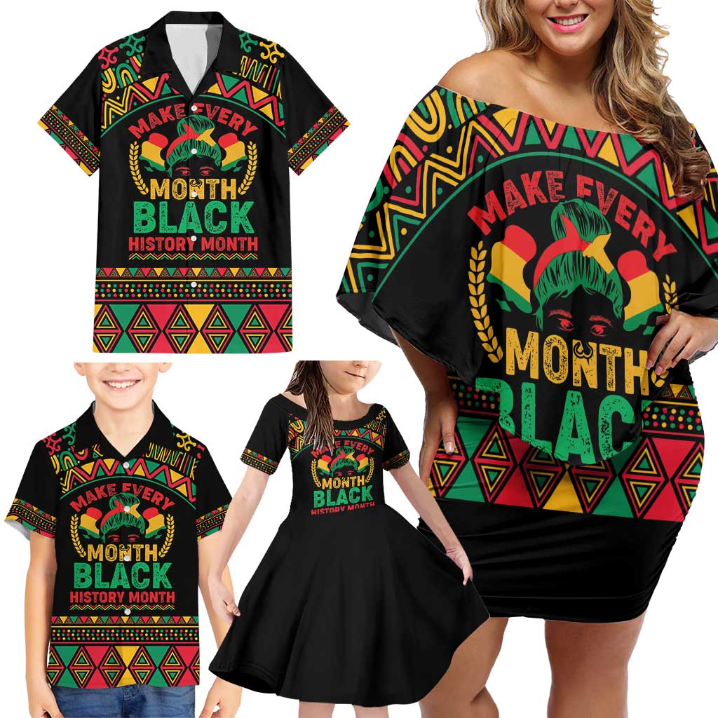 Make Every Month Black History Month Family Matching Off Shoulder Short Dress and Hawaiian Shirt African Pattern - Wonder Print Shop