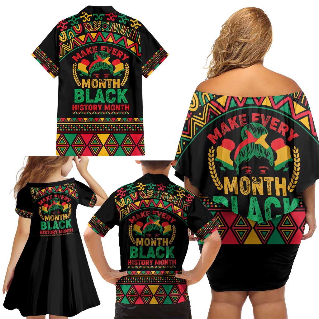 Make Every Month Black History Month Family Matching Off Shoulder Short Dress and Hawaiian Shirt African Pattern - Wonder Print Shop