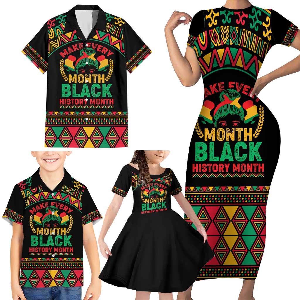 Make Every Month Black History Month Family Matching Short Sleeve Bodycon Dress and Hawaiian Shirt African Pattern - Wonder Print Shop
